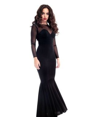 Collectif Elegant Black Mesh Mermaid Gown Medium